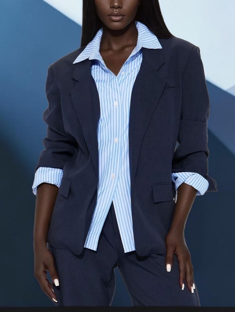 Oversized Striped Shirt Inset Blazer